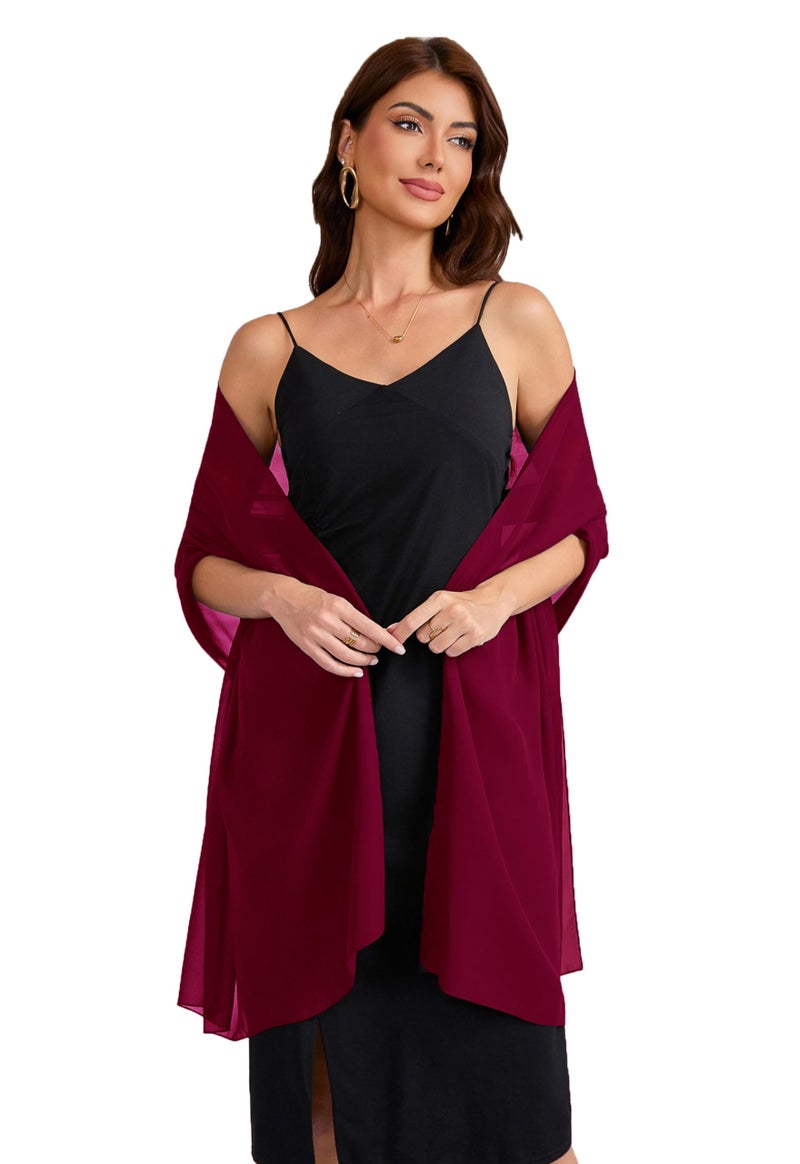 Baoqiya Women's Shawls and Wraps for Evening Dress Chiffon Shawl Soft Elegant Silky Pashmina Wedding Bridal Scarf(Wine red, 79"Ã—19") - Image 3